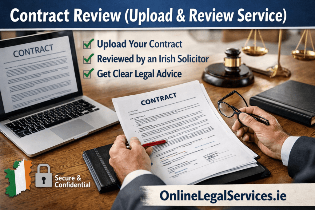 Irish solicitor reviewing a contract document for online contract review service in Ireland