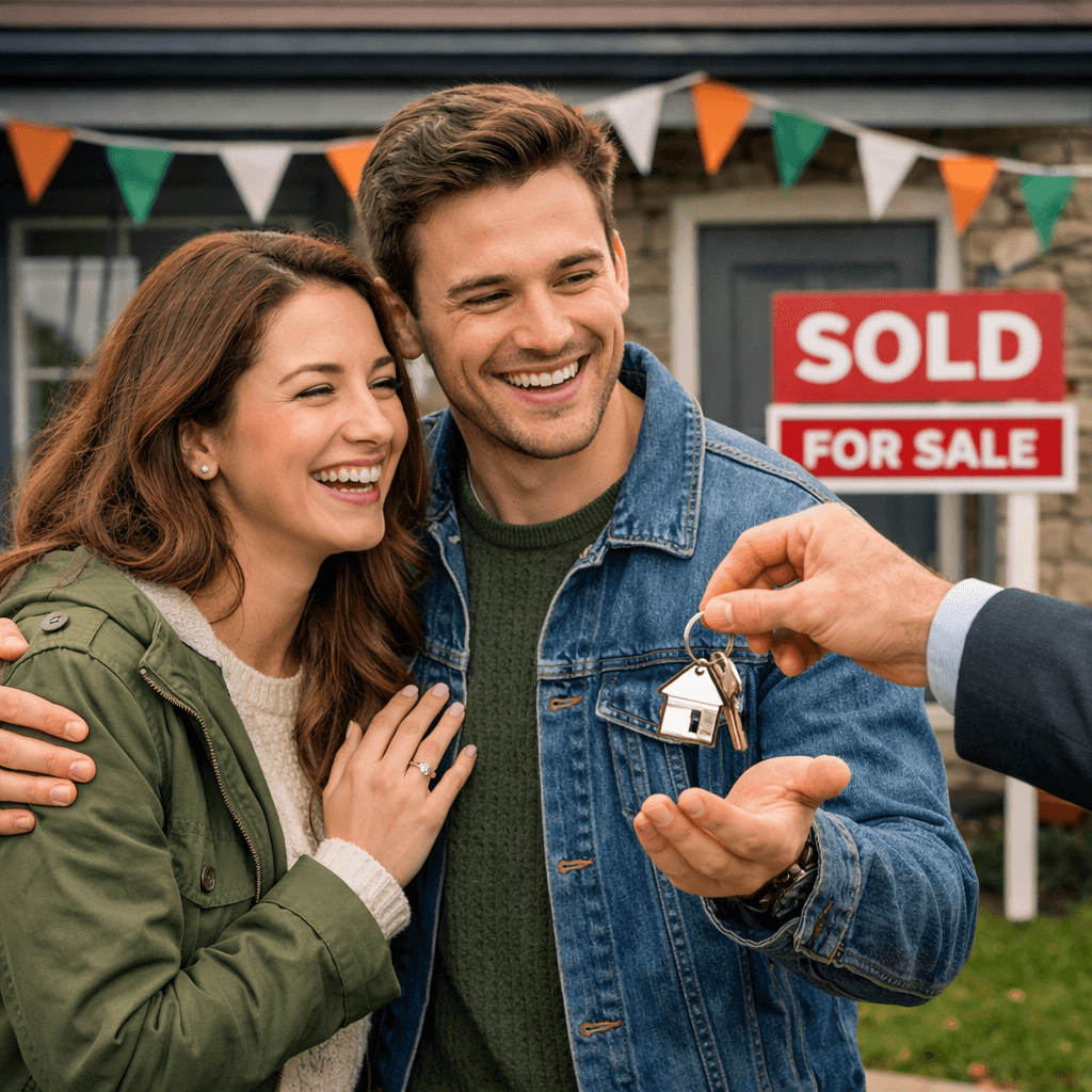 Young Irish couple purchasing their first home in Ireland after completing conveyancing and property legal checks