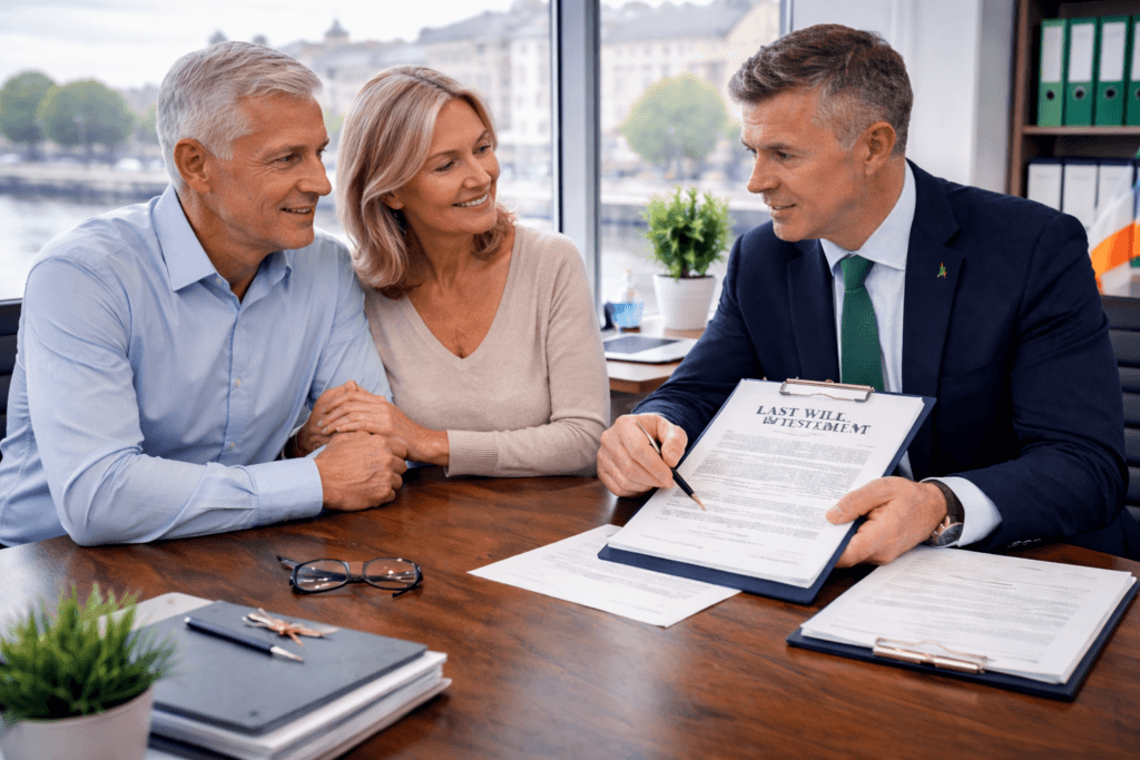 Couple meeting Irish solicitor about making a will in Ireland