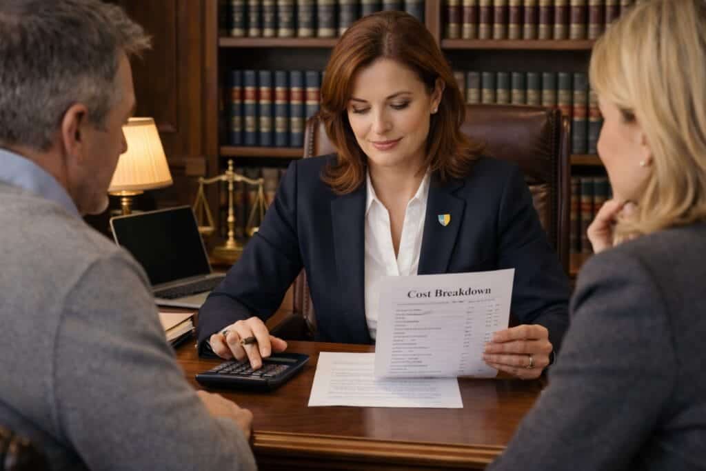 Professional solicitor reviewing cost of divorce documents in an Irish law office