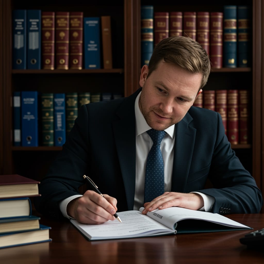 Female Irish solicitor preparing a DSAR response in a traditional law office