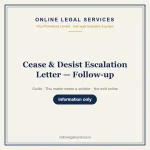 Cease & Desist Escalation Letter — Follow-up — information guide | OnlineLegalServices.ie