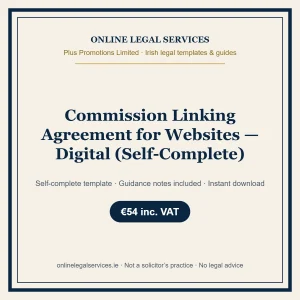 Commission Linking Agreement for Websites — Digital (Self-Complete) – self-complete Irish legal template