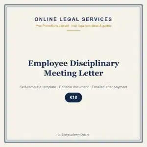 Employee Disciplinary Meeting Letter — Digital (Self-Complete) — self-complete template | OnlineLegalServices.ie