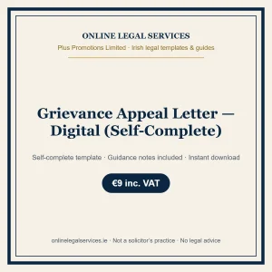 Grievance Appeal Letter — Digital (Self-Complete) – self-complete Irish legal template