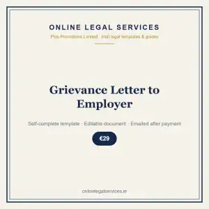 Grievance Letter to Employer — Digital (Self-Complete) — self-complete template | OnlineLegalServices.ie