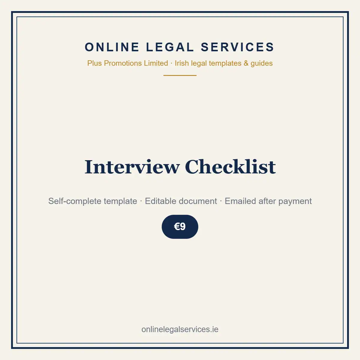 Interview Checklist — Digital (Self-Complete) — self-complete template | OnlineLegalServices.ie