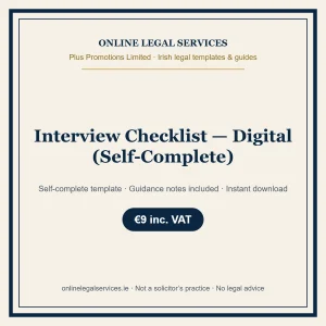Interview Checklist — Digital (Self-Complete) – self-complete Irish legal template