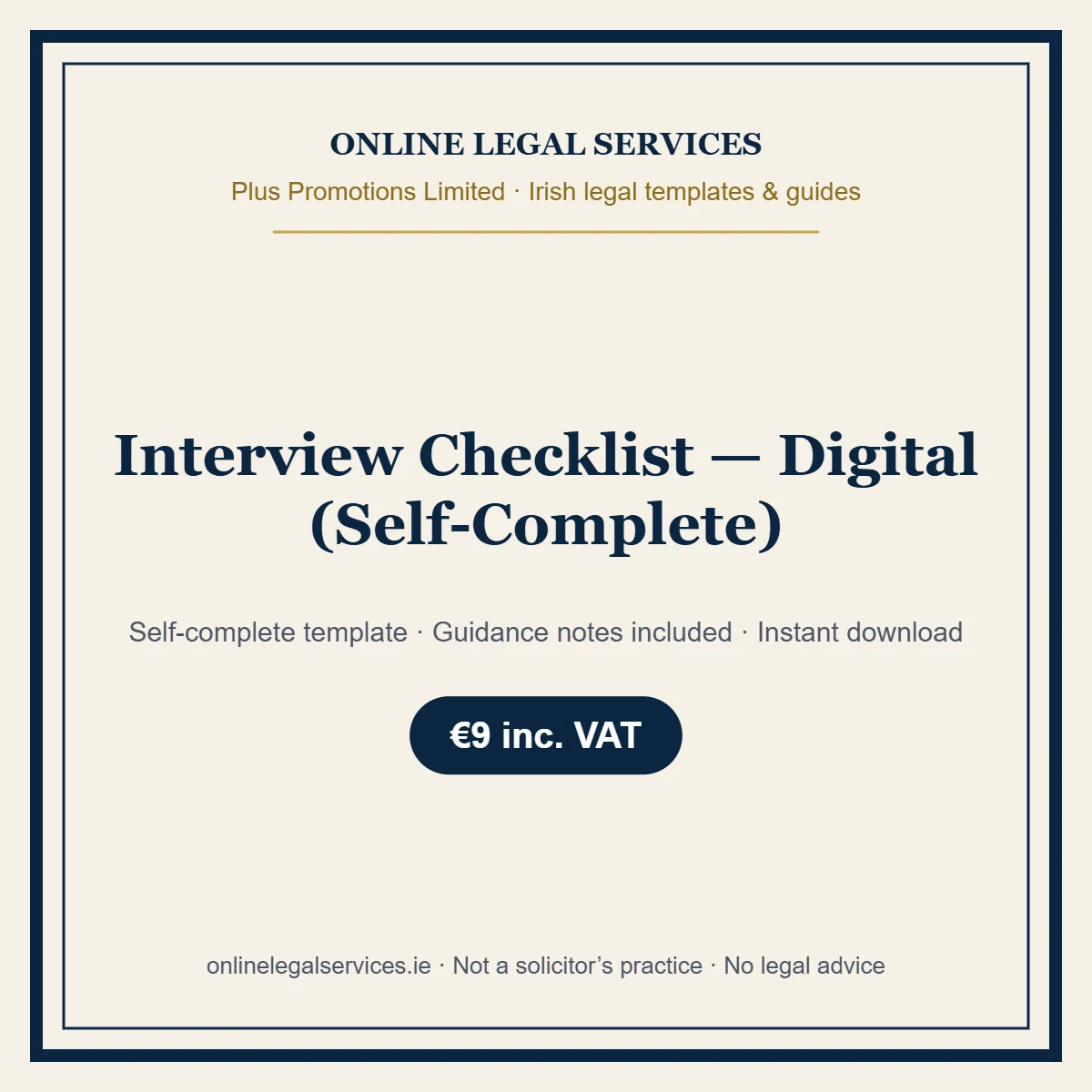 Interview Checklist — Digital (Self-Complete) – self-complete Irish legal template
