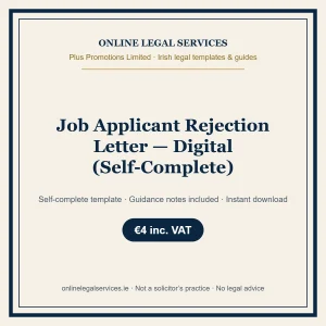 Job Applicant Rejection Letter — Digital (Self-Complete) – self-complete Irish legal template