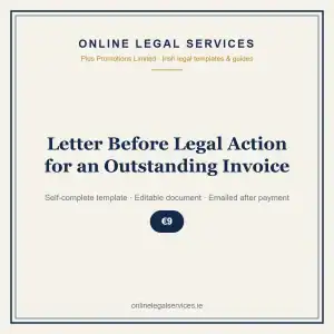 Letter Before Legal Action for an Outstanding Invoice — Digital (Self-Complete) — self-complete template | OnlineLegalServices.ie