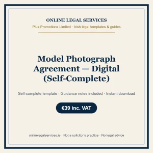 Model Photograph Agreement — Digital (Self-Complete) – self-complete Irish legal template