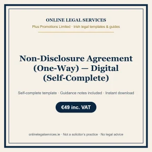 Non-Disclosure Agreement (One-Way) — Digital (Self-Complete) – self-complete Irish legal template