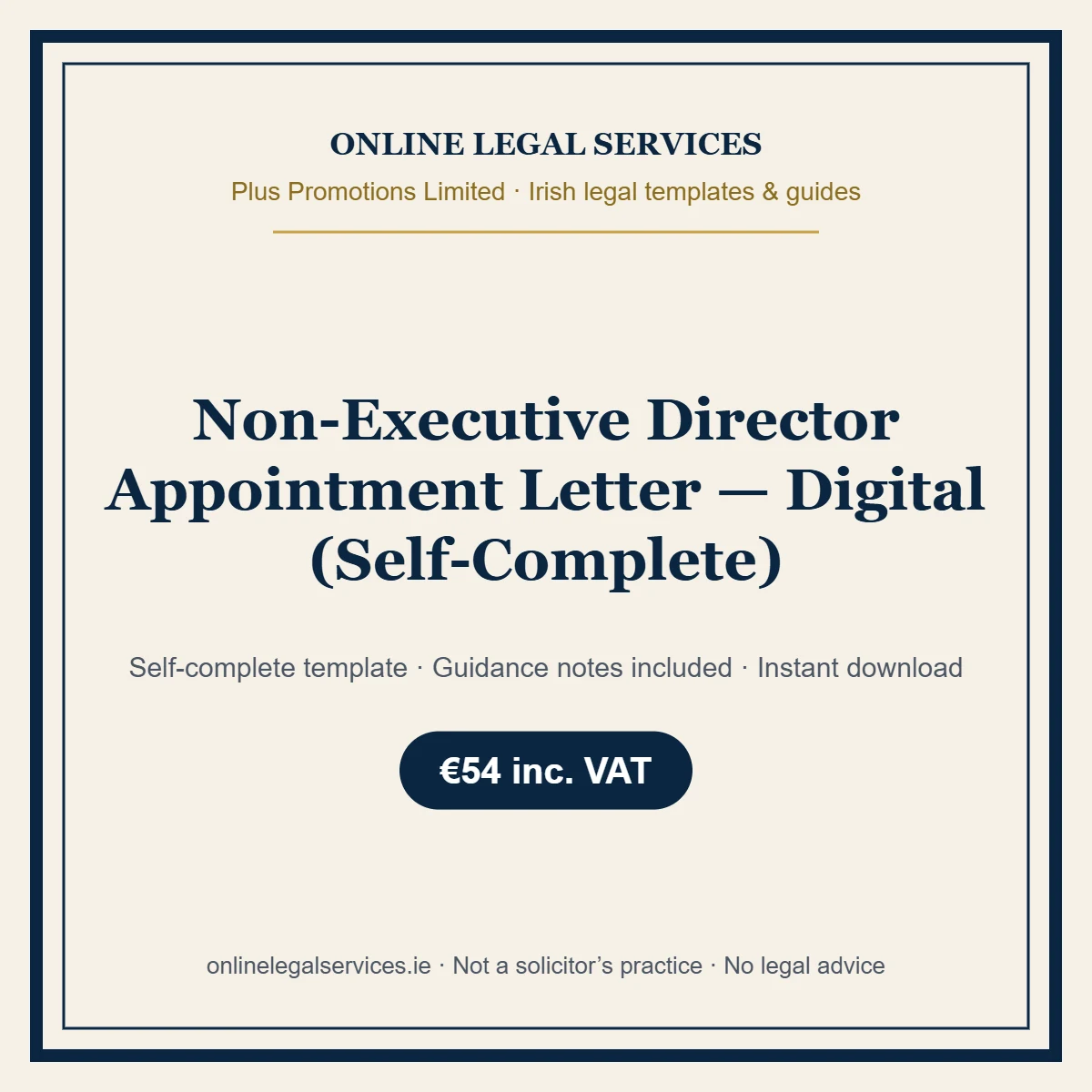 Non-Executive Director Appointment Letter — Digital (Self-Complete) – self-complete Irish legal template