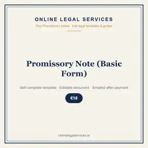 Promissory Note (Basic Form) — Digital (Self-Complete) — self-complete template | OnlineLegalServices.ie