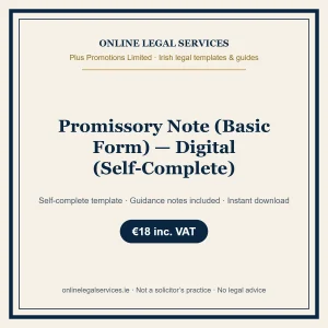 Promissory Note (Basic Form) — Digital (Self-Complete) – self-complete Irish legal template