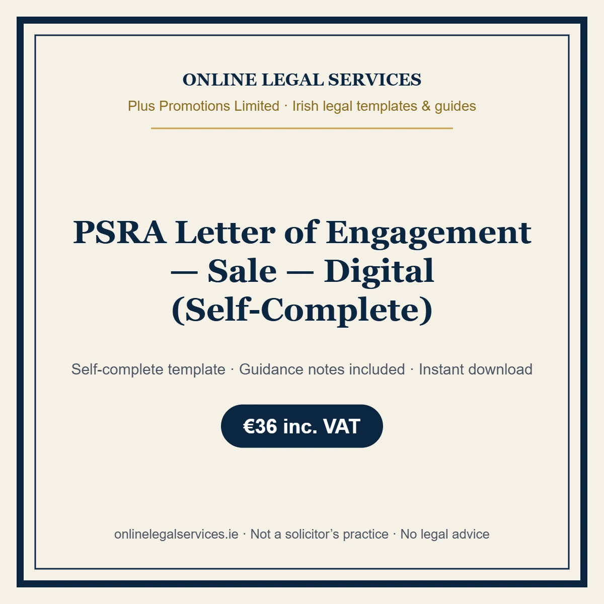 PSRA Letter of Engagement — Sale — Digital (Self-Complete) – self-complete Irish legal template