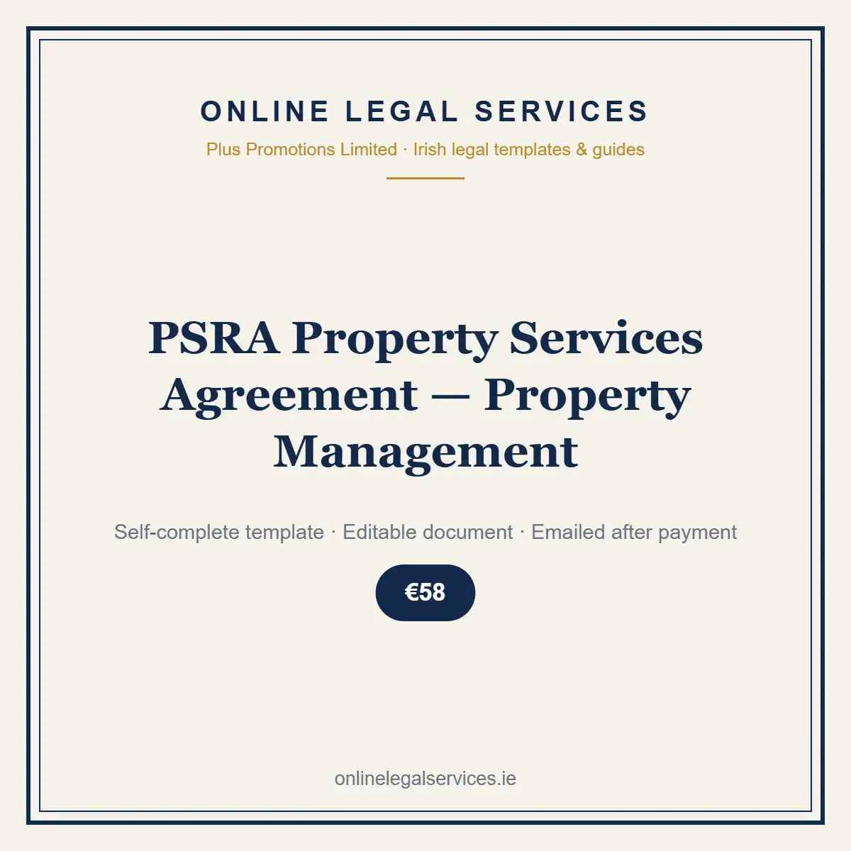 PSRA Property Services Agreement — Property Management — Digital (Self-Complete) — self-complete template | OnlineLegalServices.ie