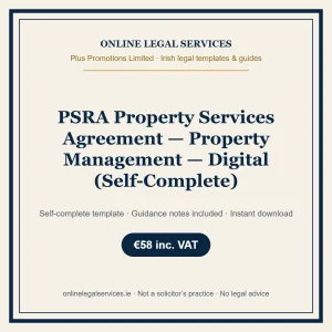 PSRA Property Services Agreement — Property Management — Digital (Self-Complete) – self-complete Irish legal template