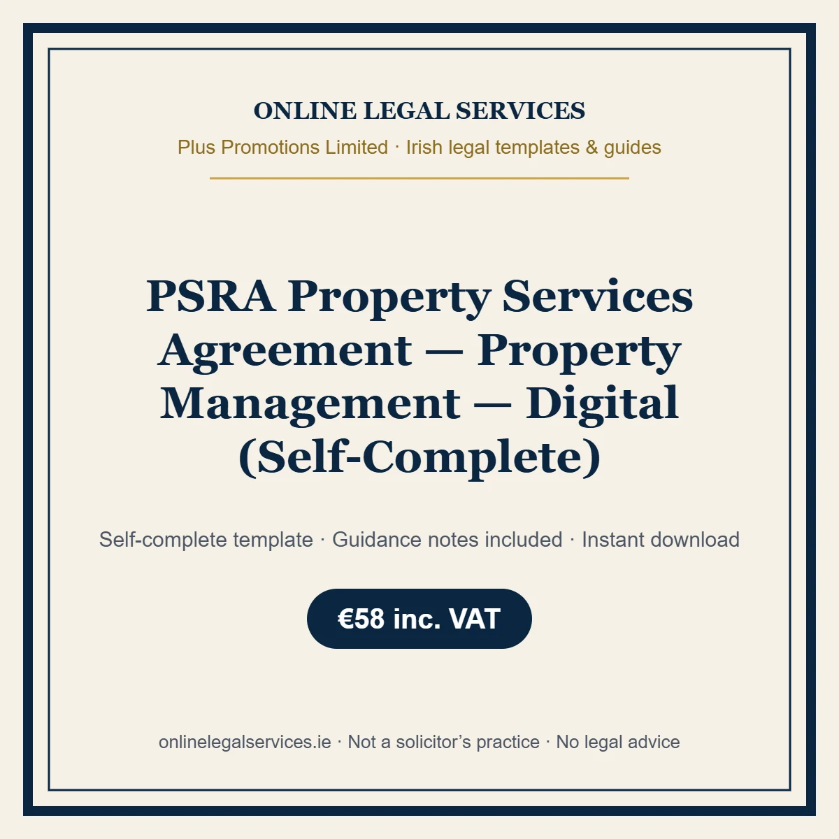 PSRA Property Services Agreement — Property Management — Digital (Self-Complete) – self-complete Irish legal template