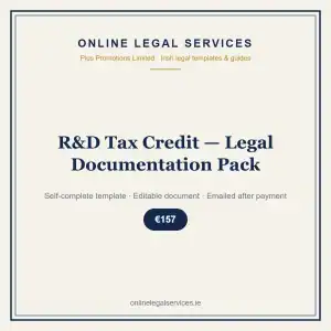 R&D Tax Credit — Legal Documentation Pack — self-complete template | OnlineLegalServices.ie