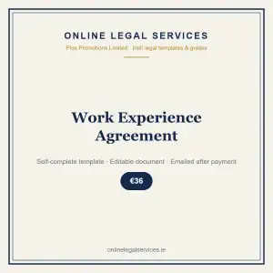 Work Experience Agreement — Digital (Self-Complete) — self-complete template | OnlineLegalServices.ie