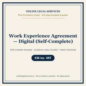Work Experience Agreement — Digital (Self-Complete) – self-complete Irish legal template