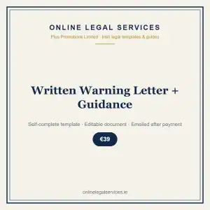 Written Warning Letter + Guidance — self-complete template | OnlineLegalServices.ie